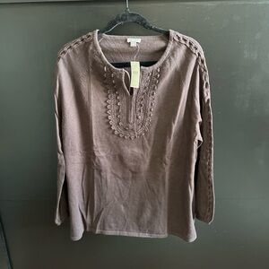 Espresso Brown Embroidered Blouse